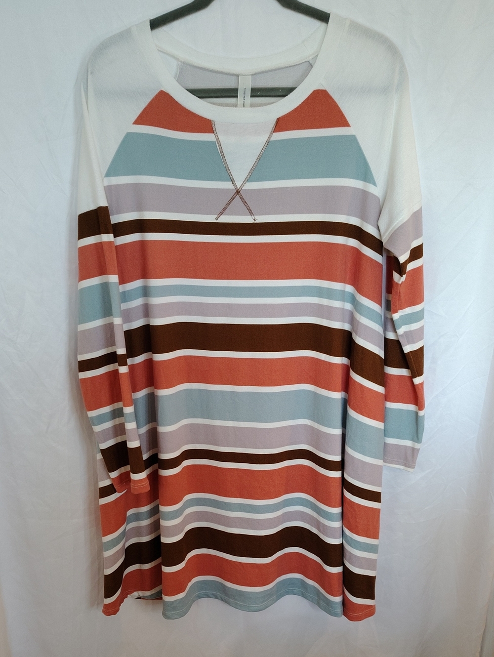Together Striped Midi Dress in Coral, Light Blue & Brown